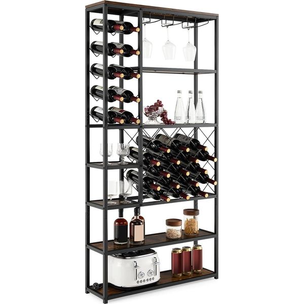 Portabottiglie Costway Per 27 Bottiglie Con Portabicchieri, Portabottiglie 81X23X166Cm-image