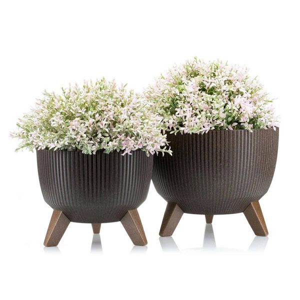 Howhomely | Fioriere - Rosa Linea Eco - Set Di 2 - Caffè Espresso - Design Moderno - Robusto Ed Ecologico - Vasi Da Fiori-image