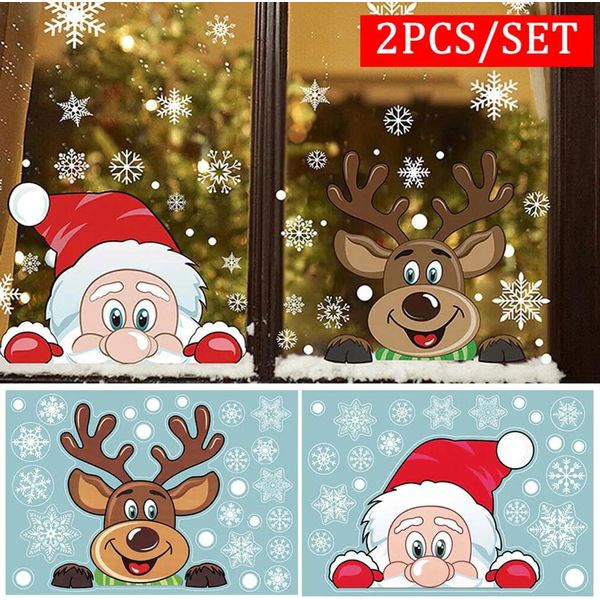 Set Di 2 Adesivi Natalizi Per Finestre Adesivi Natalizi Per Finestre, Babbo Natale + Alce-image