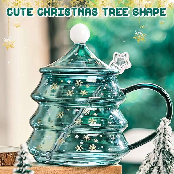 Tazza Di Vetro Con Albero Di Natale Creativo Con Coperchio Tazza Di Caffè A Doppio Strato Trasparente Tazza Di Latte Caffè Regalo Di Natale Tazze Con Scatola, D, 1 Pezzo-image