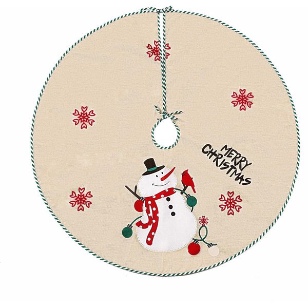 100 Cm Gonna Per Albero Di Natale Fiocco Di Neve Copripiedi Albero Di Natale Tappeto Base Decorazione Natalizia, Pupazzo Di Neve, Finto Lino-image