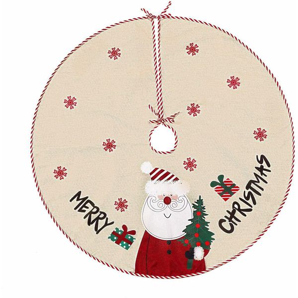 100 Cm Gonna Dell'albero Di Natale Fiocco Di Neve Coprigambe Dell'albero Di Natale Tappetino Di Base Decorazione Natalizia, Babbo Natale, Finto Lino-image