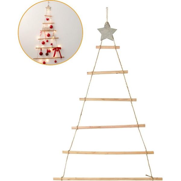 Albero Di Natale Di Legno Ornamento Albero Di Natale A Parete Con Scala Di Rami Per Casa Soggiorno Sfondo Decor, A, Legno-image