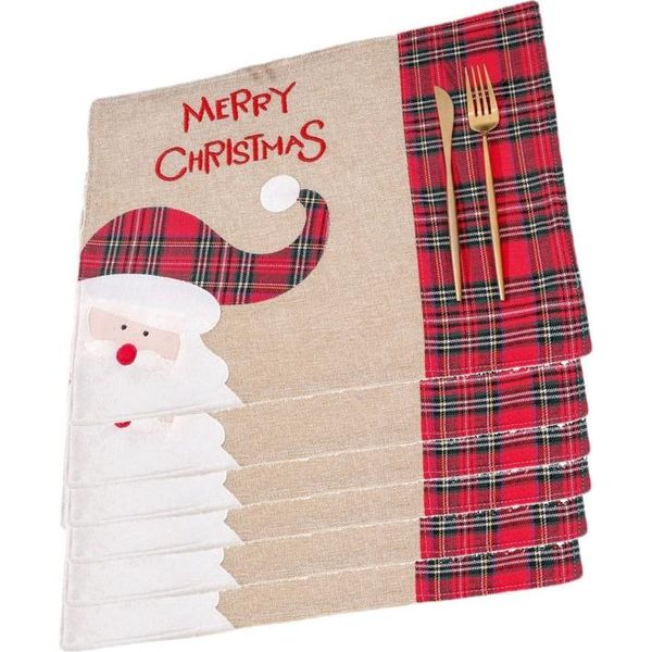 Tovagliette Natalizie 33X45Cm Tovagliette Natalizie Vacanza Tovagliette Cucina Festa Decorazione, Babbo Natale, Rettangolo, 6 Pezzi-image
