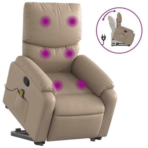 Vidaxl Poltrona Per Massaggi Con Ausilio Per La Posizione Eretta Cappuccino-Marrone In Pelle Finta-image