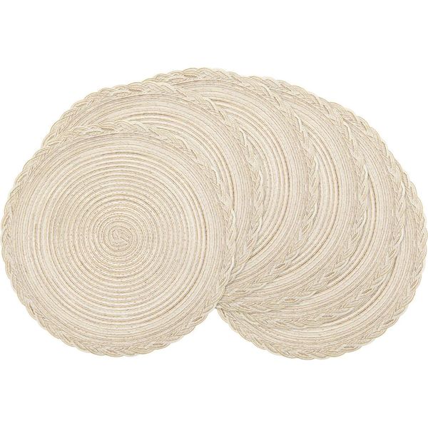 Tovaglietta Da Pranzo In Cotone Intrecciato Antiscivolo Tappetino Da Tavolo Caffè Caldo Pads Tovaglietta Resistente Al Calore Per Casa Natale Matrimonio Decorazione, Beige 38Cm,-image