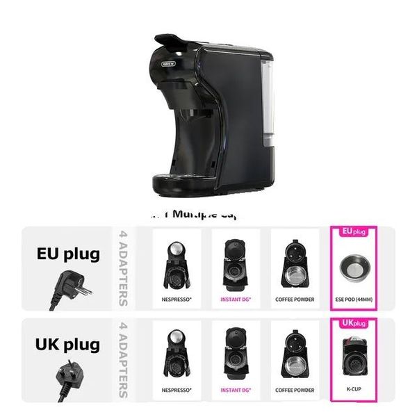Macchina Per Caffè Espresso, 19 Bar Di Pressione, Compatibilità Con Le Capsule, 4 In 1 H1A Bk, Eu-A-image