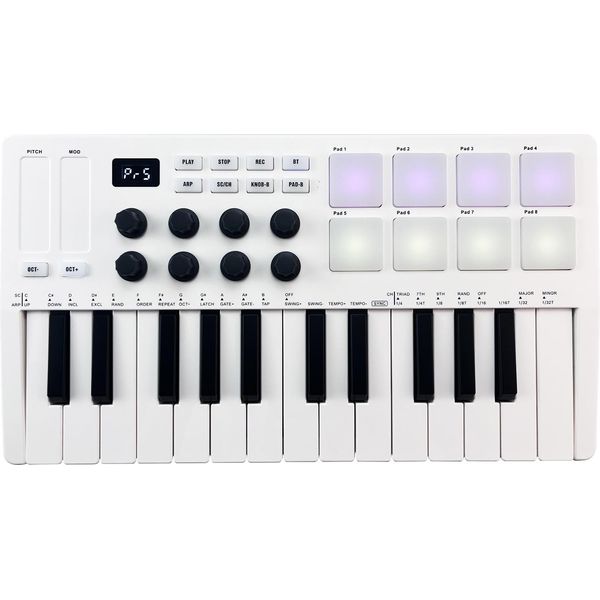 M-VAVE Tastiera Di Controllo Midi A 25 Tasti Mini Tastiera Usb Portatile Controller Midi Con 25 Tasti Sensibili Alla Velocità 8 Pad Retroilluminati Rgb 8 Manopole-image