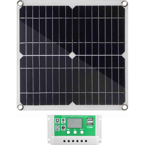 20 Watt 12 Volt Solar Panel Kit Pannello Solare Monocristallino + Regolatore Di Carica Pwm 100A + Clip Per Batteria 22% Ad Alta Efficienza Per Rv Barche Rimorchio Sistema Off-Grid-image