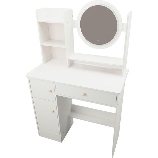 Comodino Con Specchio E Illuminazione - Comodino Moderno Illuminato Con 2 Cassetti Per La Camera Da Letto-image