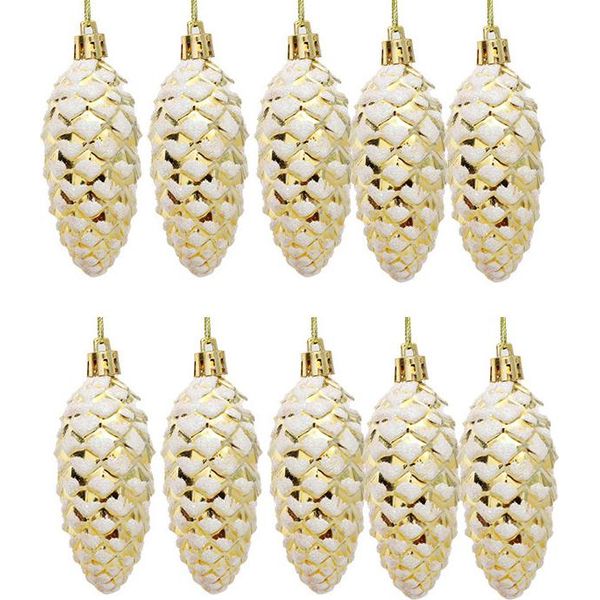 10Pcs Glitter Albero Di Natale Ornamenti Albero Di Natale Coni Di Natale Baubles Per La Decorazione Dell'albero Di Natale, Oro-image