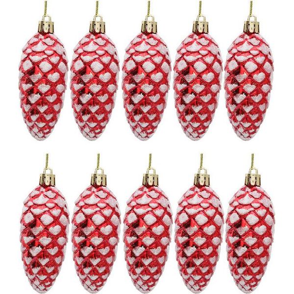 10Pcs Glitter Albero Di Natale Ornamenti Albero Di Natale Coni Di Natale Baubles Per La Decorazione Dell'albero Di Natale, Rosso-image