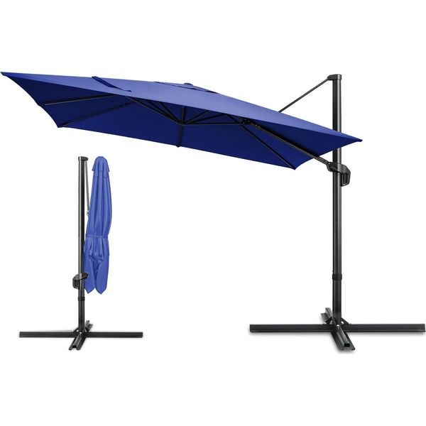 Ombrellone Da Giardino, Rotazione A 360°, Angolo Regolabile, Blu Navy-image