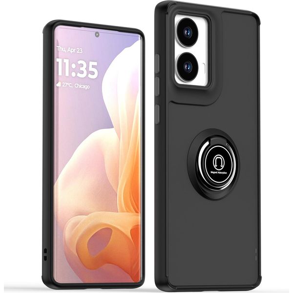 Custodia Per Motorola Moto G85 Traslucida Opaca In Tpu Con Supporto Ad Anello E Supporto Nero-image
