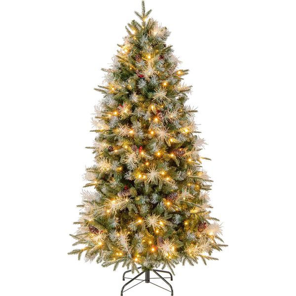 Costway Albero Di Natale Artificiale Da 180 Cm, Abete Con 270 Led Bianchi Caldi, 8 Modalità, 806 Punte Dei Rami In Pe, Pvc E Pet, Albero Di Natale Artificiale-image