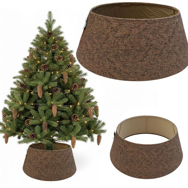 Coil Copertura Per Albero Di Natale, Gonna Per Albero Di Natale, Copertura Per Albero Di Natale, Supporto Per Albero Di Natale, Tessuto/Cartone, Diametro: 68 Cm, Ovale, Marrone-image