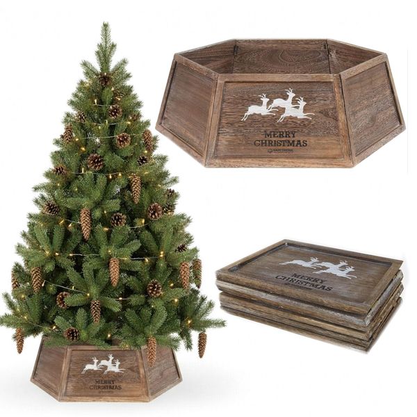 Coil Copertura Per Albero Di Natale, Gonna Per Albero Di Natale, Copertura Per Albero Di Natale, Supporto Per Albero Di Natale, Legno Di Pino, Diametro: 66 Cm, Ovale, Marrone-image