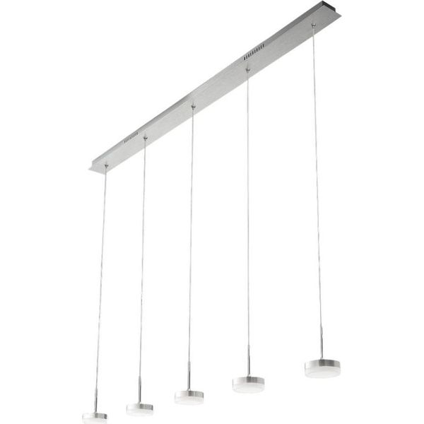 Lampada A Sospensione Dunk 5 Luci Fabas Luce - Led 40W Dimmerabile - Alluminio Spazzolato Design Lineare-image