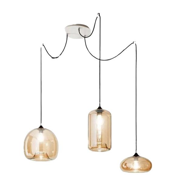 Lampadario A Sospensione Fiona A Led In Metallo E Vetro Soffiato Ambra 3496-47-125 Fabas Luce-image