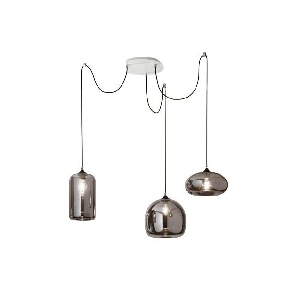 Lampadario A Sospensione Fiona A Led In Metallo E Vetro Soffiato Fumè 3496-47-126 Fabas Luce-image