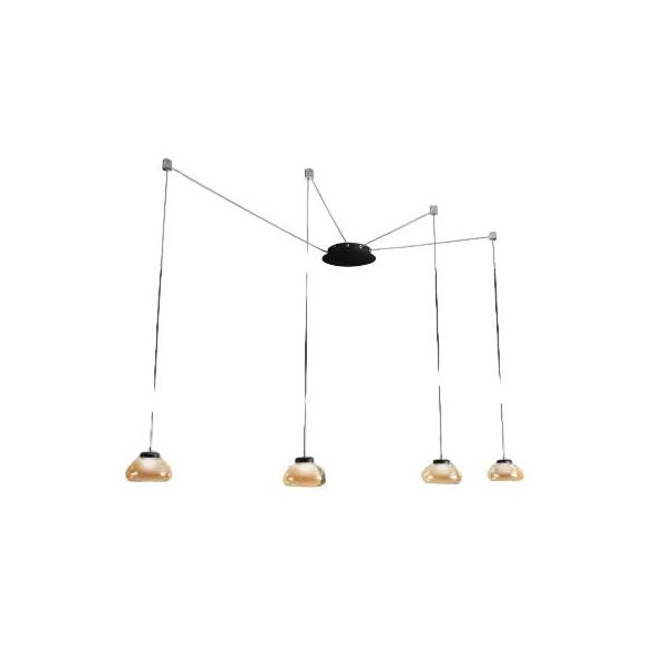 Lampadario A Sospensione Arabella A Led In Metallo E Vetro Soffiato Ambra 3547-49-125 Fabas Luce-image