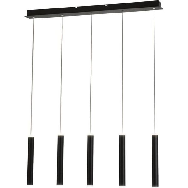 Lampada A Sospensione Prado 5 Luci Fabas Luce - Led 33 W Dimmerabile - Nero Opaco Design Lineare-image