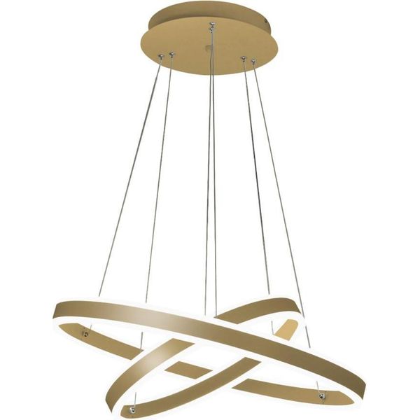 Lampada A Sospensione Led Palau 108W 3000K Dimmerabile Ø60 E Ø40 Cm Oro Opaco - Due Anelli In Metallo E Metacrilato-image