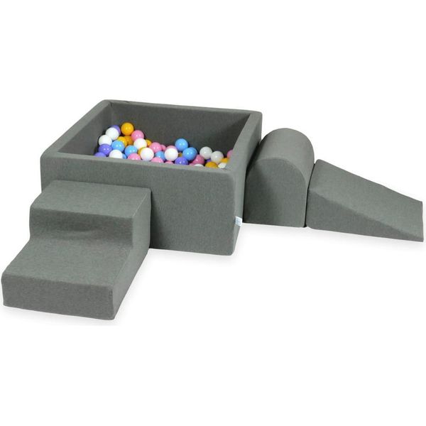 Parco Giochi In Schiuma Con Vasca Quadrata 90X90X40 Grigio + 400 Palline: Azzurro, Giallo, Screziato, Rosa Cipria, Bianco-image