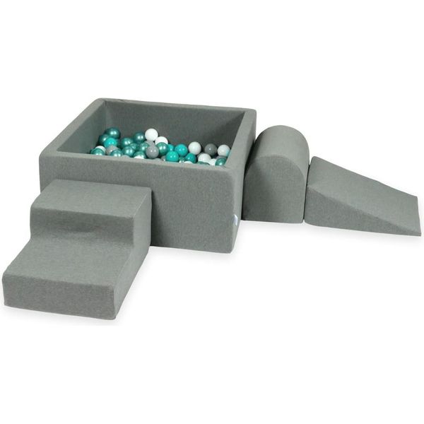 Parco Giochi In Schiuma Con Vasca Quadrata 90X90X40 Grigio + 400 Palline: Turchese Metallizzato, Turchese, Grigio, Bianco-image