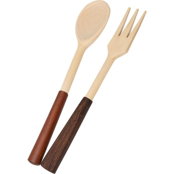 Cucchiaio E Forchetta In Legno Con Manico Marrone | Set Di Posate In Legno | Set Di Cucchiai E Forchette In Legno | Posate In Legno Ecologiche-image