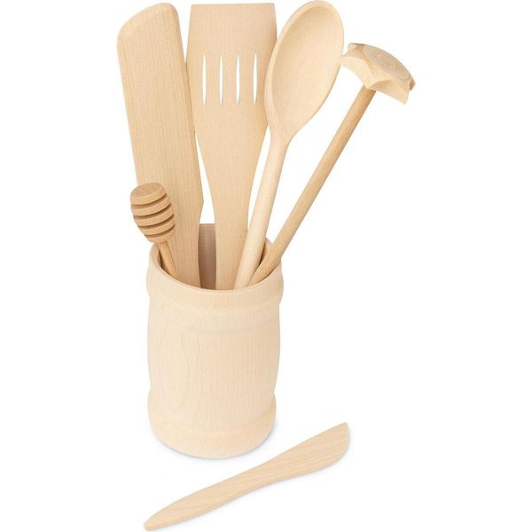 Utensili Da Cucina In Legno Di Faggio In Tazza | Accessori Da Cucina Ecologici In Legno | Set Di Utensili Da Cucina | Cucchiai In Legno Naturale-image