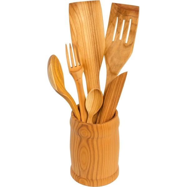 Utensili Da Cucina In Ciliegio In Tazza | Set Di Accessori Da Cucina In Legno | Utensili Da Cucina Ecologici | Utensili In Ciliegio-image