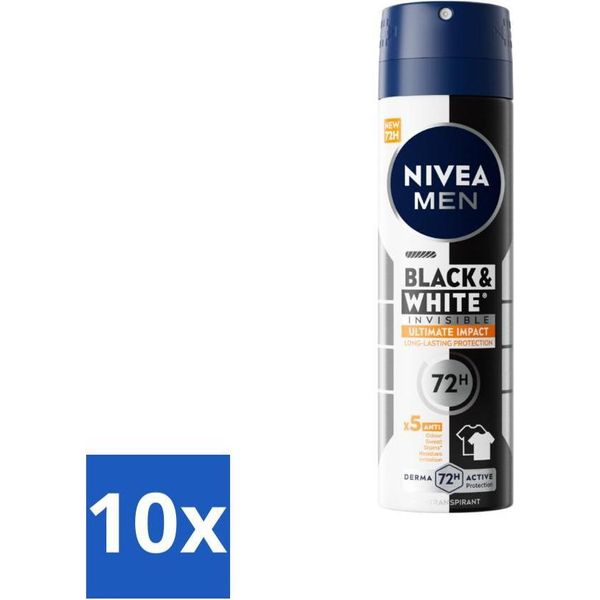 Nivea Men - Deodorante Spray - Black & White Ultimate Impact - 150 Ml - Vorteilspack - 10 StüCke-image