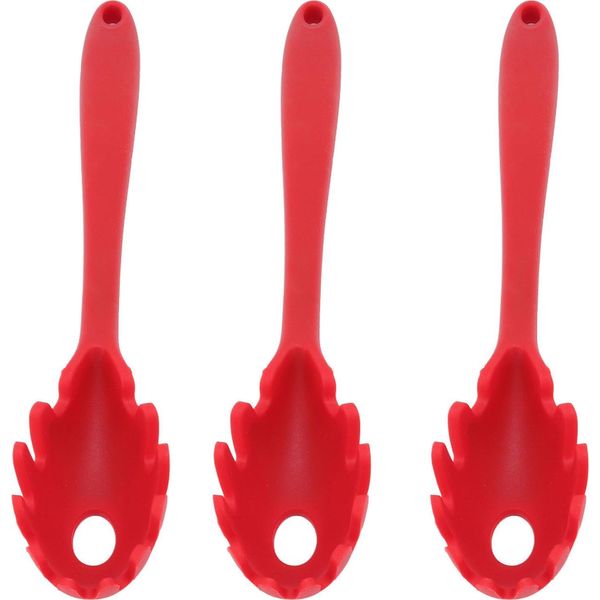 3 Pezzi Cucchiaio Di Spaghetti In Silicone Tutto In 1 Silicone Di Grado Alimentare Resistente Al Calore Spaghetti Cucchiaio Forchetta Utensili Da Cucina Rosso-image