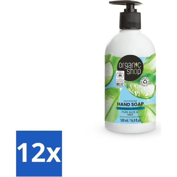 Organic Shop - Sapone Per Le Mani All'aloe E Al Latte - Lenitivo E Idratante - 500 Ml - Confezione Risparmio - 12 Barrette-image