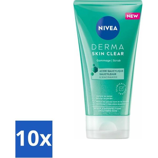 Nivea - Scrub Viso - Derma Skin Purification - Per Pelli Con Imperfezioni - Con Acido Salicilico (Aha) E Niacinamide - Contro Acne E Punti Neri - 150 Ml - Value Pack - 10 Pezzi-image