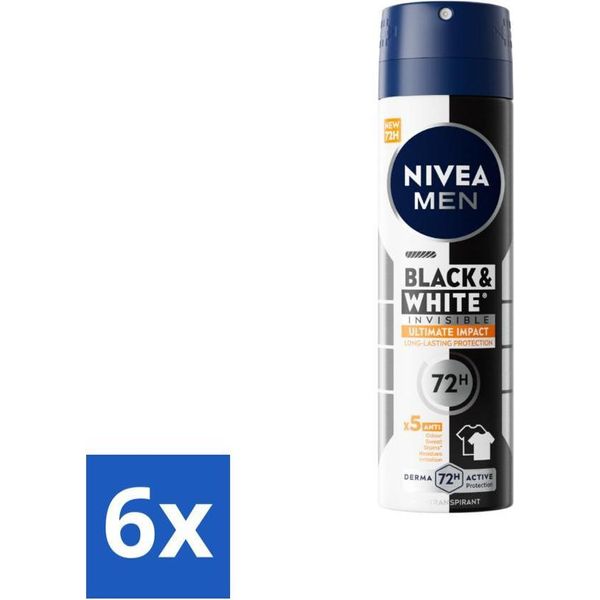Nivea Men - Deodorante Spray - Black & White Ultimate Impact - 150 Ml - Vorteilspack - 6 StüCke-image