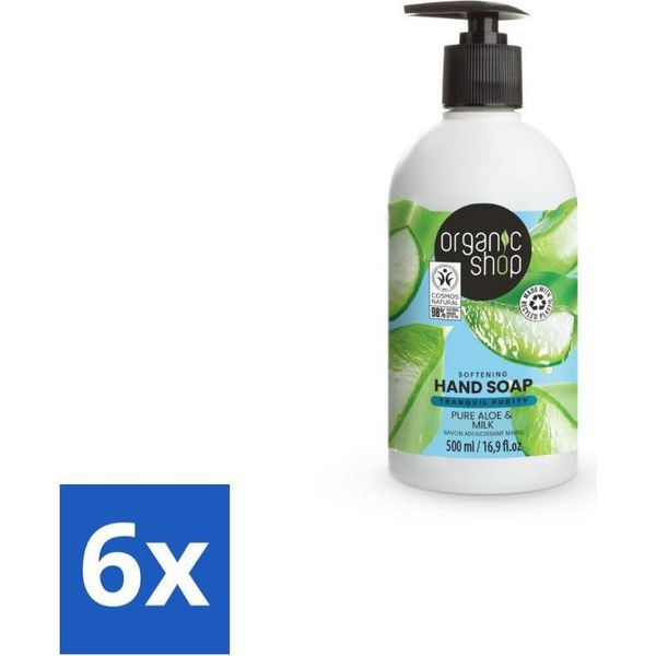 Organic Shop - Sapone Per Le Mani All'aloe E Al Latte - Lenitivo E Idratante - 500 Ml - Confezione Risparmio - 6 Pezzi-image