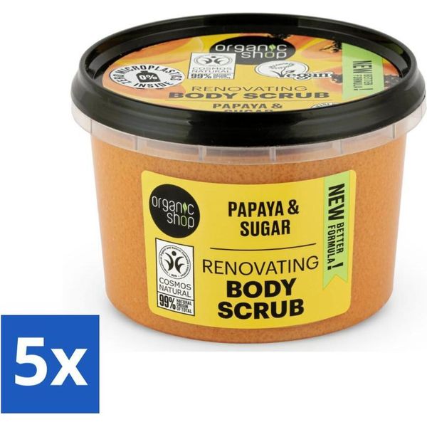 Organic Shop - Scrub Corpo Alla Papaya - Esfoliante E Idratante - 250 Ml - Value Pack - 5 Pezzi-image