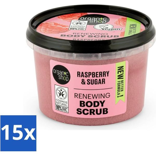 Organic Shop - Scrub Corpo Allo Zucchero Di Lampone Biologico - Rinfrescante Ed Esfoliante - 250 Ml - Confezione Risparmio - 15 Pezzi-image