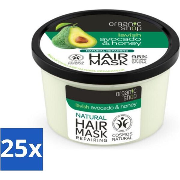 Organic Shop - Maschera Per Capelli All'avocado E Miele - Idratante E Lenitiva - 250 Ml - Confezione Risparmio - 25 Pezzi-image