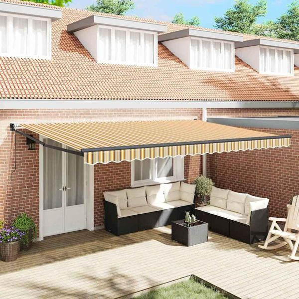 Vidaxl Tenda Da Sole Retrattile Multicolore 500 × 300 Cm Tessuto E Metallo-image
