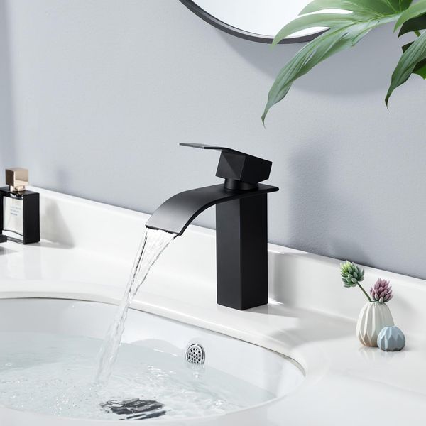 Rubinetto Bagno, Rubinetto Lavabo A Cascata, Rubinetto Lavabo Nero, Rubinetto Bagno Lavabo, Miscelatore Monocomando Acciaio Inox-image