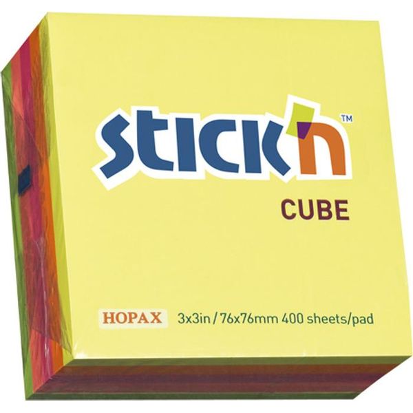 Blocco Autoadesivo Stick'n Hopax, 76X76 Mm, Cubo, 5 Colori, 400 Foglietti-image