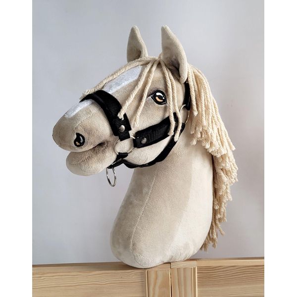 Cavezza Regolabile Per Cavallo Hobby Horse A3 Nera Con Pelo Nero-image