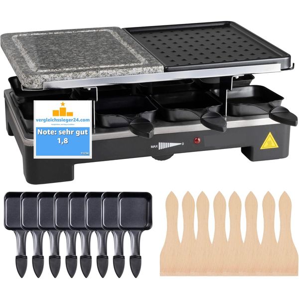 Set Per Raclette Per 8 Persone - Piastra Per Grigliare E Piastra In Pietra Con Rivestimento Antiaderente - Griglia Da Tavolo Incl. Padelle E Raschietto-image