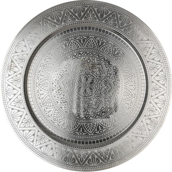 Vassoio Decorativo Orientale Boho Marrakech Vassoio Da Portata In Metallo 50 Cm | Vassoio Portacandele Manar In Argento Come Decorazione Da Tavolo Per Cucina E Soggiorno | Vassoio Da Colazione Vintage Rotondo Per Camera Da Letto-image