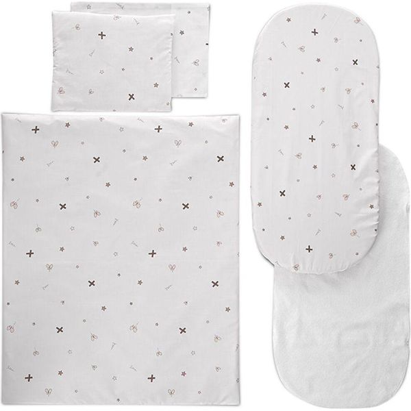 Lorelli Set Di Biancheria Da Letto Per Carrozzina 5 Pezzi Piumone 78 X 62, Cuscino 35 X 25, Lenzuolo Beige Bianco-image