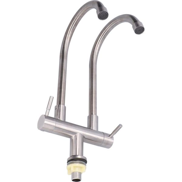 G1/2 Lavandino Rubinetto Universale Rotante 304 Acciaio Inox Doppia Testa Singolo Rubinetto Acqua Fredda-image