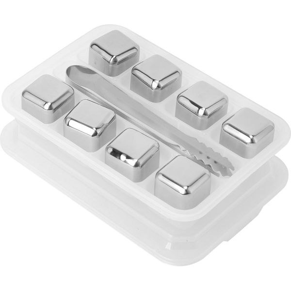 Cubetti Di Ghiaccio In Acciaio Inox Riutilizzabili Whisky Vino Pietre Di Raffreddamento Con Scatola Di Stoccaggio Di Ghiaccio Tong8Pcs-image